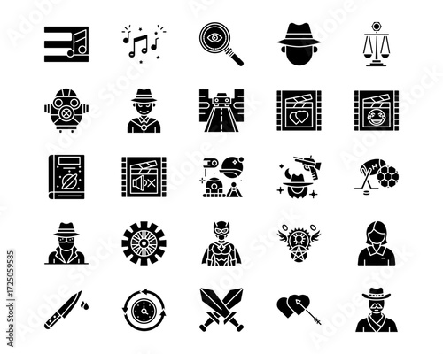 Movie Genres Line Vector Icons