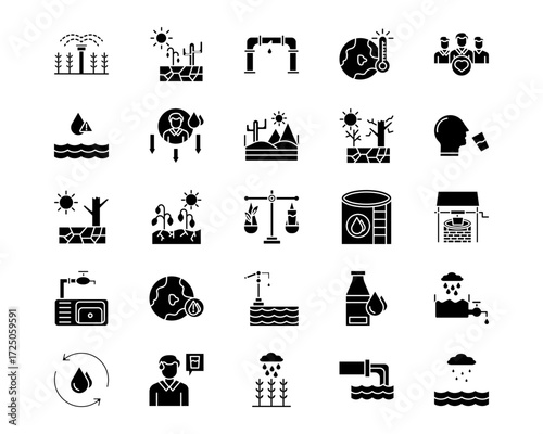 Water Crisis Line Vector Icons