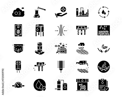 Water Treatment Line Vector Icons