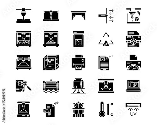 Additive Maufacturing Line Vector Icons