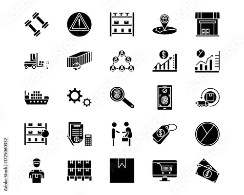 Warehouse Mangement Line Vector Icons