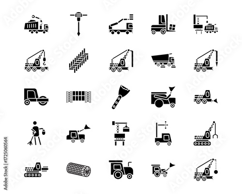 Construction Vehicles Line Vector Icons