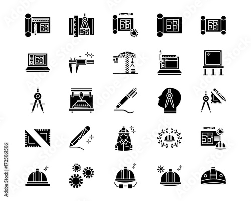Engineer in Mechanics Line Vector Icons