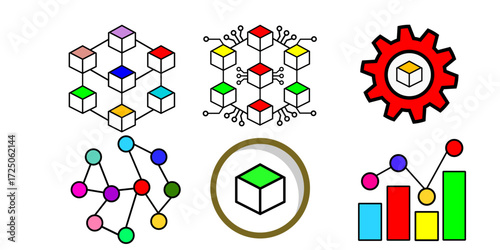 Blockchain, Decentralized Technology, and Data Analysis Icon Set