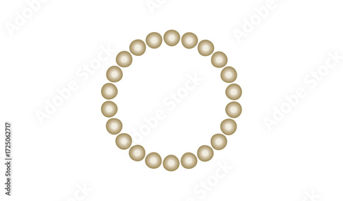 Oval shape formed by a string of golden pearls on a white background