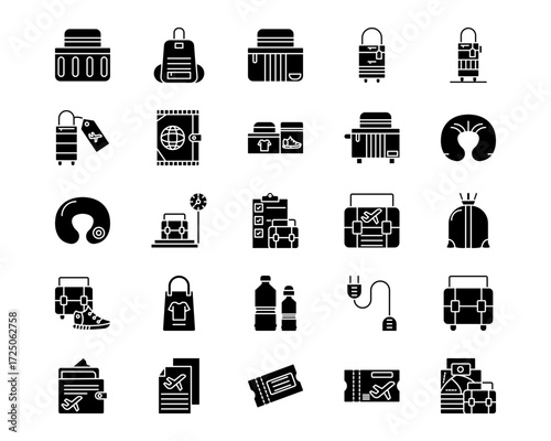 Travel Packaging Line Vector Icons