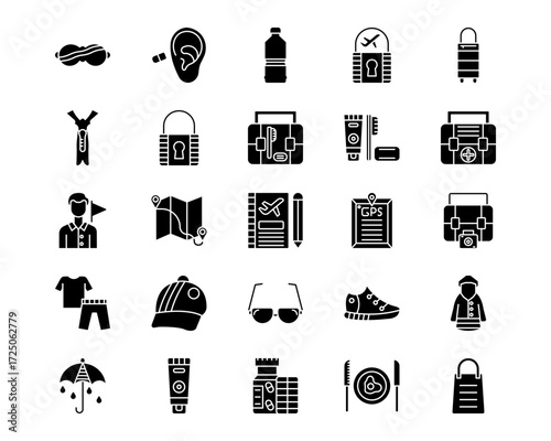 Travel Packaging Line Vector Icons