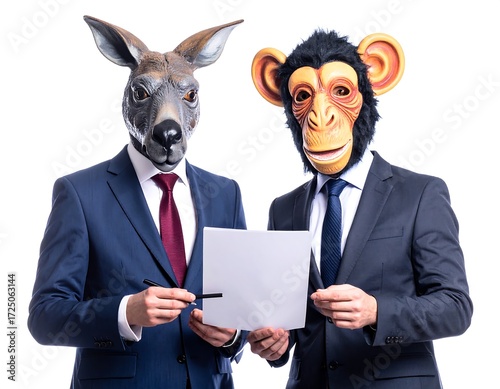 Business Meeting with Animal Masks.