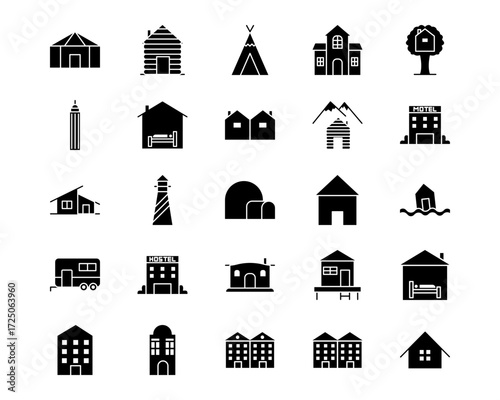 Type of Houses Line Vector Icons