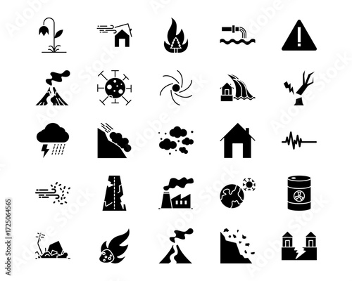 Natural Disaster Line Vector Icons