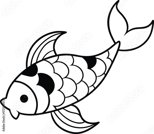 patterned koi fish swimming in pond illustration on transparent background