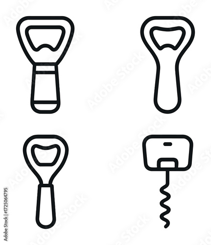 Outline icons of bottle openers and corkscrew tools