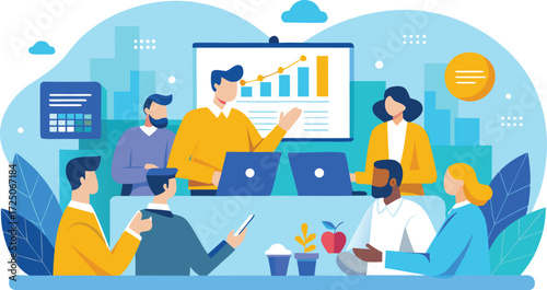 Man Presenting Business Data and Growth on Transparent Background Illustration