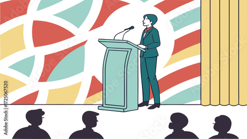 Speaker at Podium Giving Speech on Transparent Background