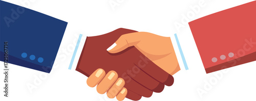 Diverse Handshake Illustration Symbolizing Agreement and Partnership on transparent background