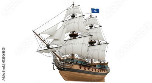 Isolated ship sailing, a majestic vessel with full sails, maritime history and nautical adventure