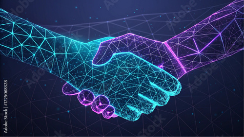 Digital handshake symbolizing technology partnership and collaboration