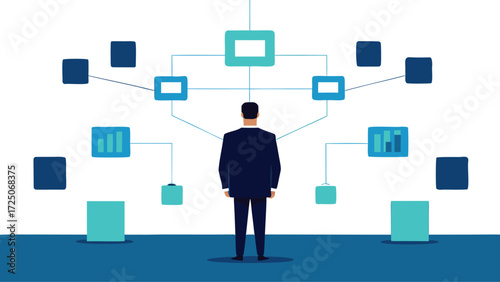 Businessman Analyzing Data Network Connection on Transparent Background Illustration businessman