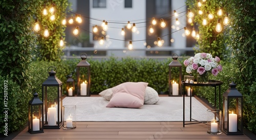 Cozy Evening Outdoor Patio String Lights Lanterns