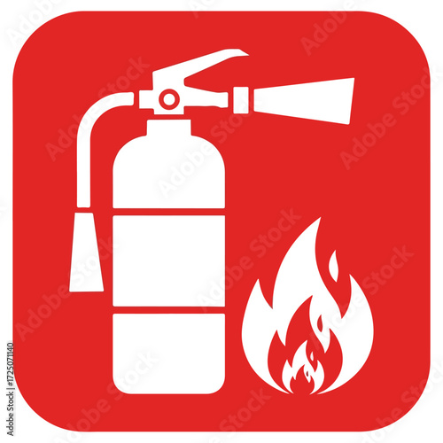 Fire extinguisher and flames emergency safety equipment.