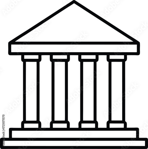bank building icon line art columns finance architecture on transparent background