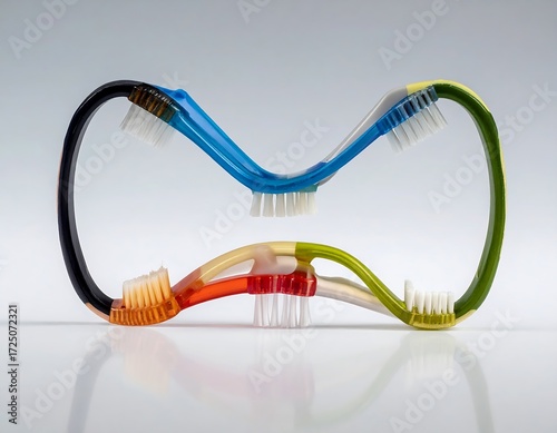 Multicolored toothbrush set, creative design, unique cleaning tools.