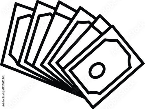 Dollar Bills Fanned Out Neat Stack on Transparent Background