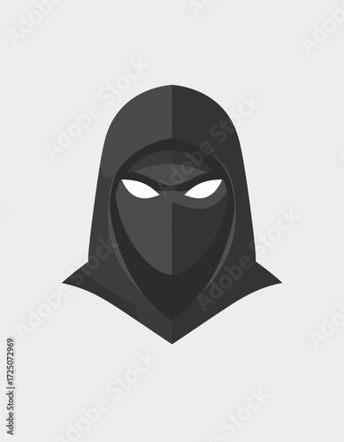 Minimalist Silhouette Mysterious Hooded Character with Glowing Eyes Illustration