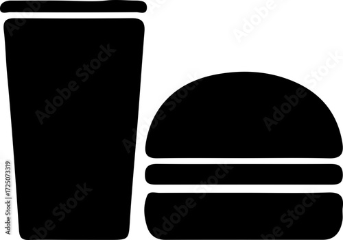 Burger and Drink Silhouette Vector Icon with Soda Cup and Hamburger Layers for Fast Food and Restaurant Menu Design