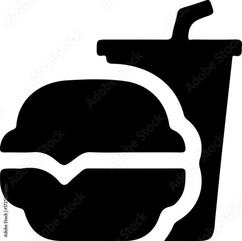 Burger and Drink Silhouette Vector Icon with Soda Cup and Hamburger Layers for Fast Food and Restaurant Menu Design