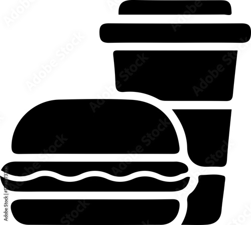 Burger and Drink Silhouette Vector Icon with Soda Cup and Hamburger Layers for Fast Food and Restaurant Menu Design