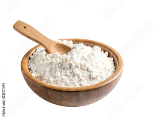 Dried milk powder isolated on white, a long-lasting and versatile dairy product.