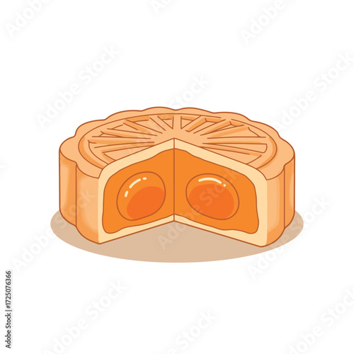Delicious Mooncake with Egg Yolk Filling Cut in Half.