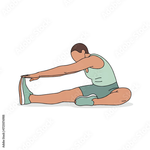 Illustration of a person sitting on the floor stretching their leg with a bent knee in athletic wear.