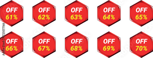 Red Hexagon Badges Showing O F Percentages From 61 To 70 discount