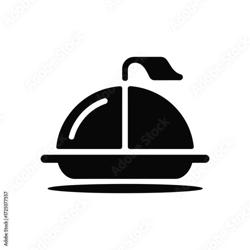 Black And White Cloche Icon For Serving Dishes, Professional Dining Services Illustrated