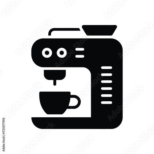 Black And White Icon Depicting Coffee Machine Dispensing Coffee Into A Cup