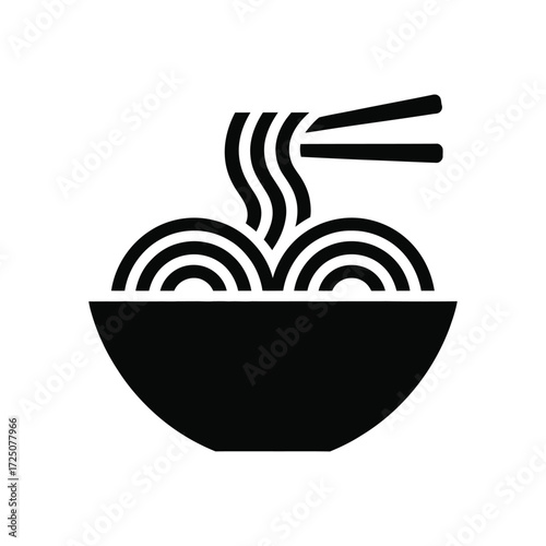 Black And White Icon Depicting Noodles In A Bowl With Chopsticks