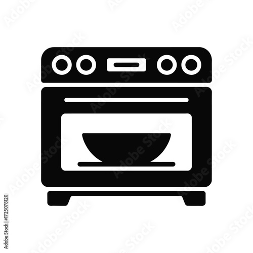 Black And White Icon Illustration Of A Kitchen Oven With Glass Door