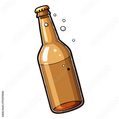 Cold Beer Bottle with Water Drops and Open Cap Refreshing Beverage Concept.