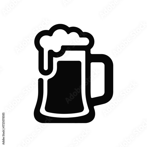 Black And White Icon Of A Full Beer Mug With Handle On White