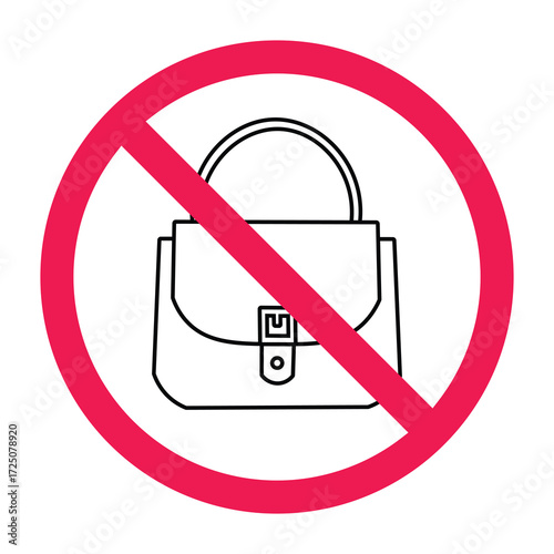 No bags icon, bags not allowed sign, prohibited luggage sign, handbag prohibited symbol, red crossed circle icon, vector illustration
