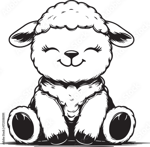 Cute Cartoon Lamb: A charming cartoon illustration of a sweet lamb, radiating happiness and innocence with its gentle smile. Perfect for conveying warmth and joy.