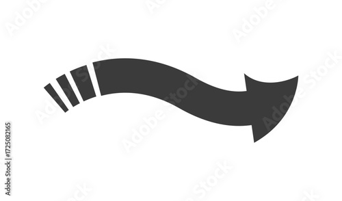 Dark gray curved arrow pointing right with dashed lines on the left