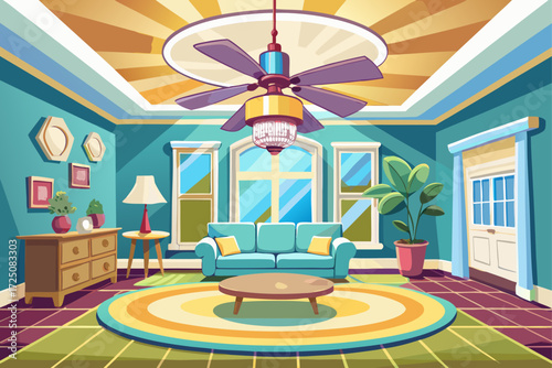 vector of with a ceiling fan with a chandelier,
Have a pleasant air and a bright space.
The most stylish companion for your home decoration.