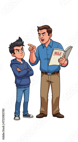 Angry Parent Explaining Strict Regulations to a Disgruntled Teenager About Behavior and Discipline