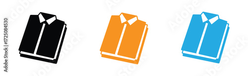Freshly folded shirts in black, orange, and blue offer a clean, organized aesthetic, perfect for retail display, closet organization, or illustrating clothing care and laundry services