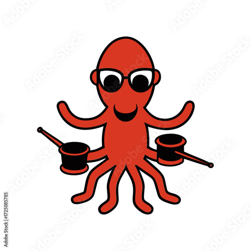 a goofy octopus wearing sunglasses and playing