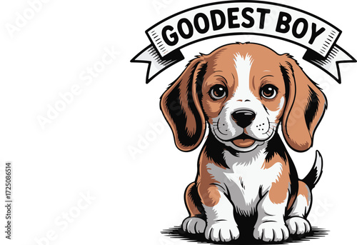 Goodest Boy Beagle Cartoon Illustration with Banner on White Background