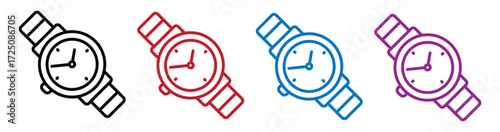 Colorful wristwatch icons illustrating time management and schedules, perfect for presentations, websites, and promotional materials highlighting punctuality and deadlines in professional settings